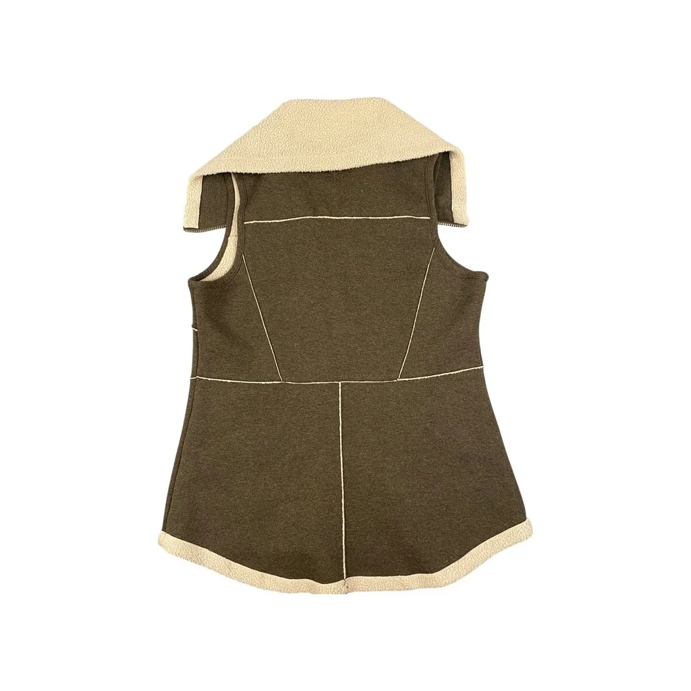 Athleta Sherpa Collar‎ Zip Vest Brown Beige Size L Outdoor Activewear Pockets
